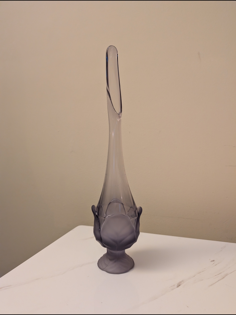 Vintage Viking Glass Handmade Vase Rare Amethyst Frosted Art Glass Mid Century